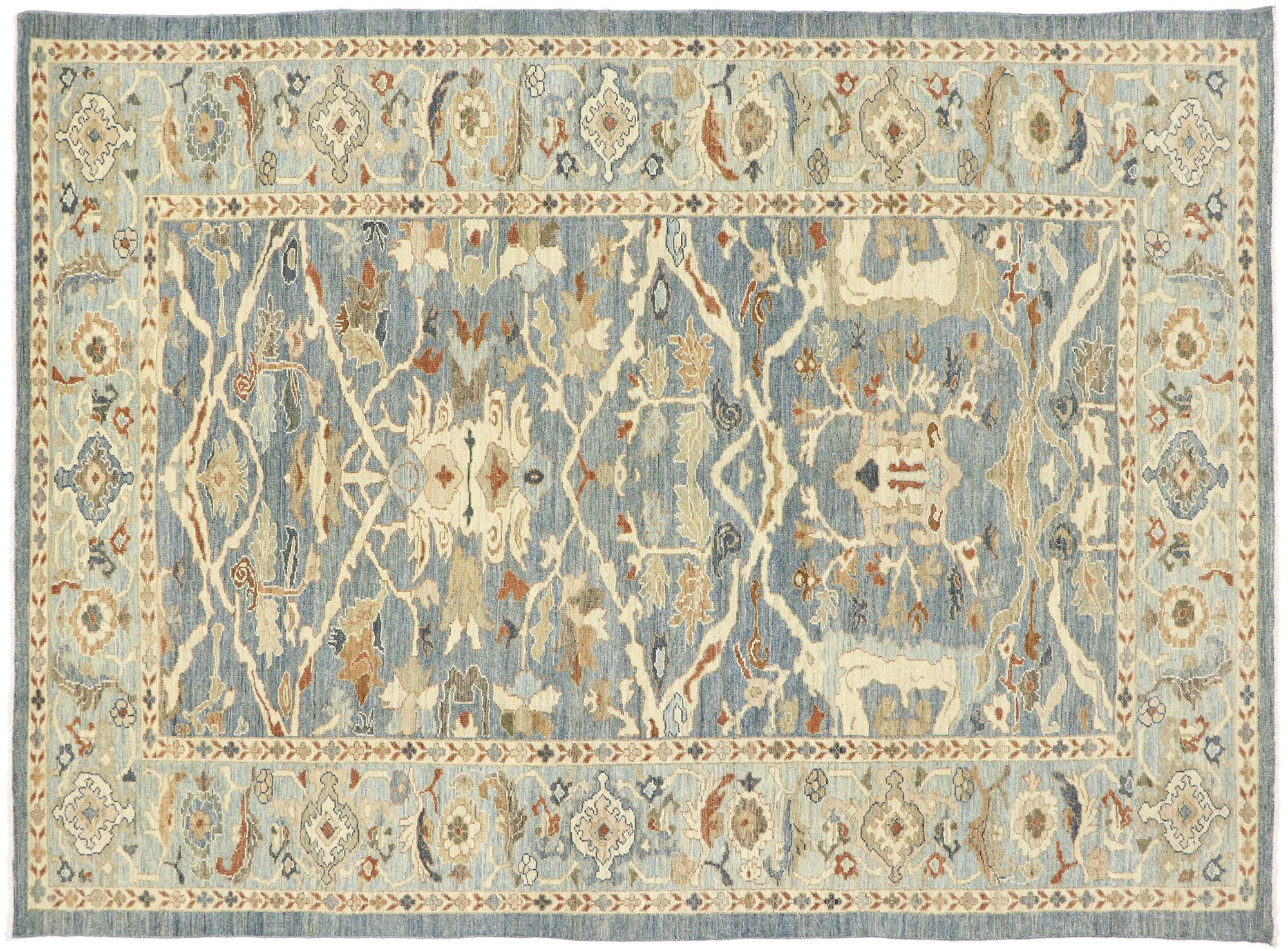 New Contemporary Blue Persian Sultanabad Rug (tapis persan bleu) en vente 11