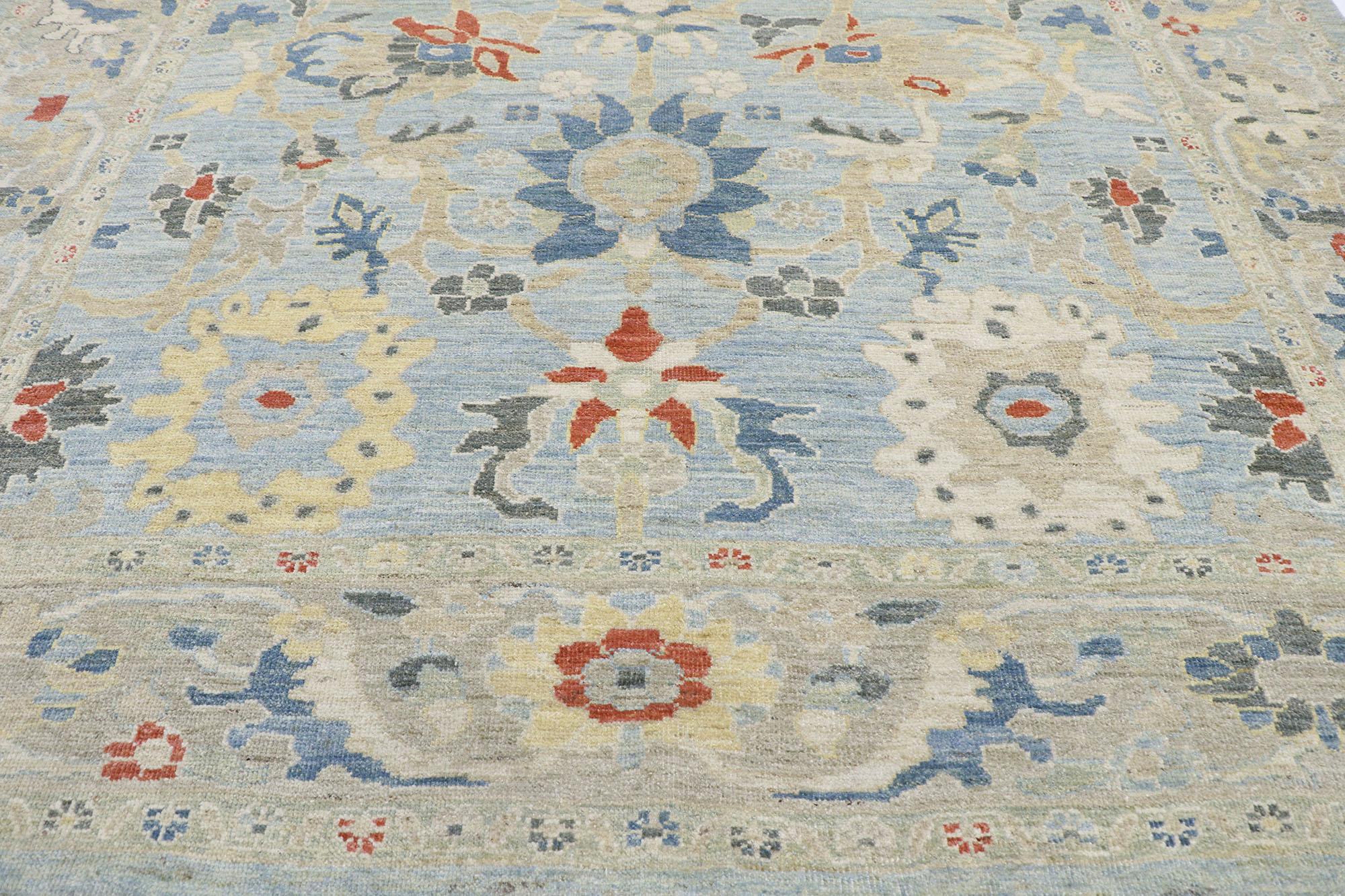 Hand-Knotted Turkish Persian Sultanabad Rug, Biophilic Design Meets Contemporary Elegance For Sale