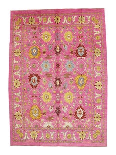 New Contemporary Pink Turkish Oushak Rug with Post-Modern Style