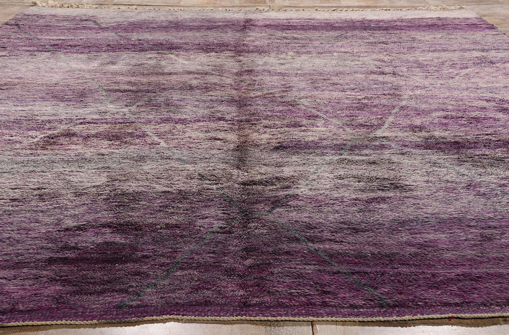 Annodato a mano Nuovo Tappeto marocchino berbero Beni Mrirt viola contemporaneo, 10'04 x 13'07 in vendita