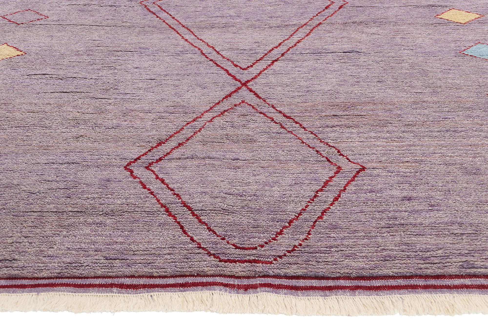 Indian New Contemporary Purple Moroccan Rug, Tribal Enchantment Meets Cozy Boho Chic For Sale