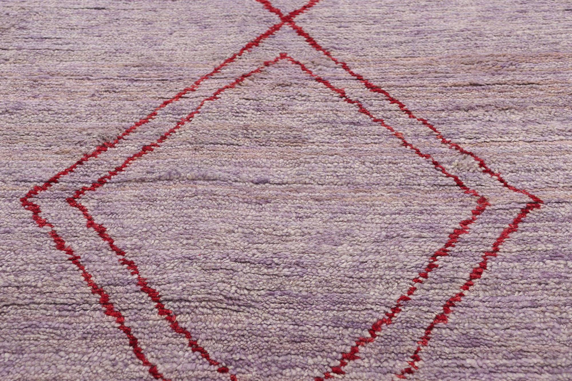 Hand-Knotted New Contemporary Purple Moroccan Rug, Tribal Enchantment Meets Cozy Boho Chic For Sale