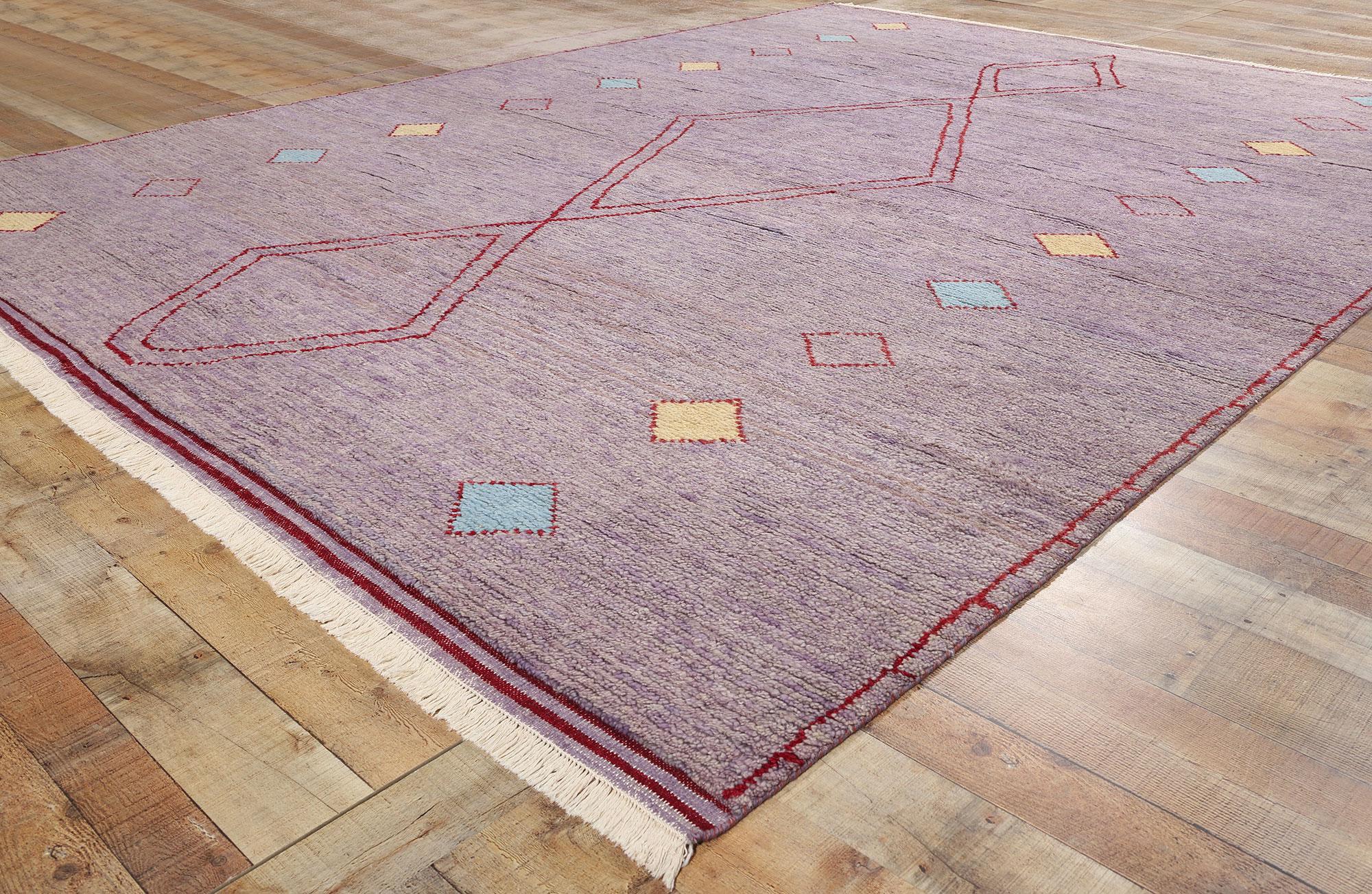 Wool New Contemporary Purple Moroccan Rug, Tribal Enchantment Meets Cozy Boho Chic For Sale