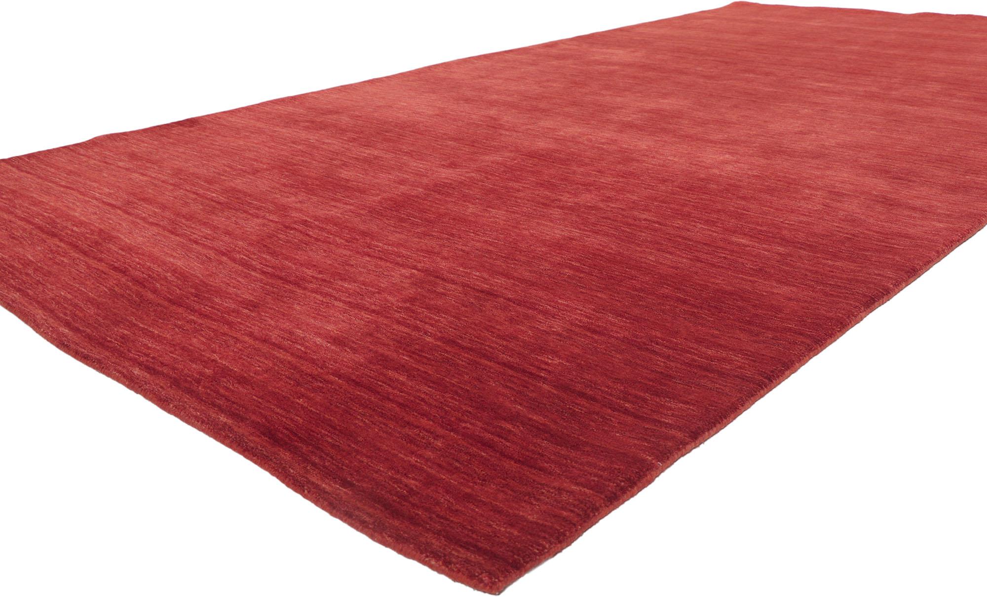 30735 New Contemporary Red Gallery rug with Modern Style 06'01 x 11'10. Effortless, elegant, and casual meets the eye in this contemporary Indian area rug. It features gorgeous red hues and softly gradated striations running selvage to selvage