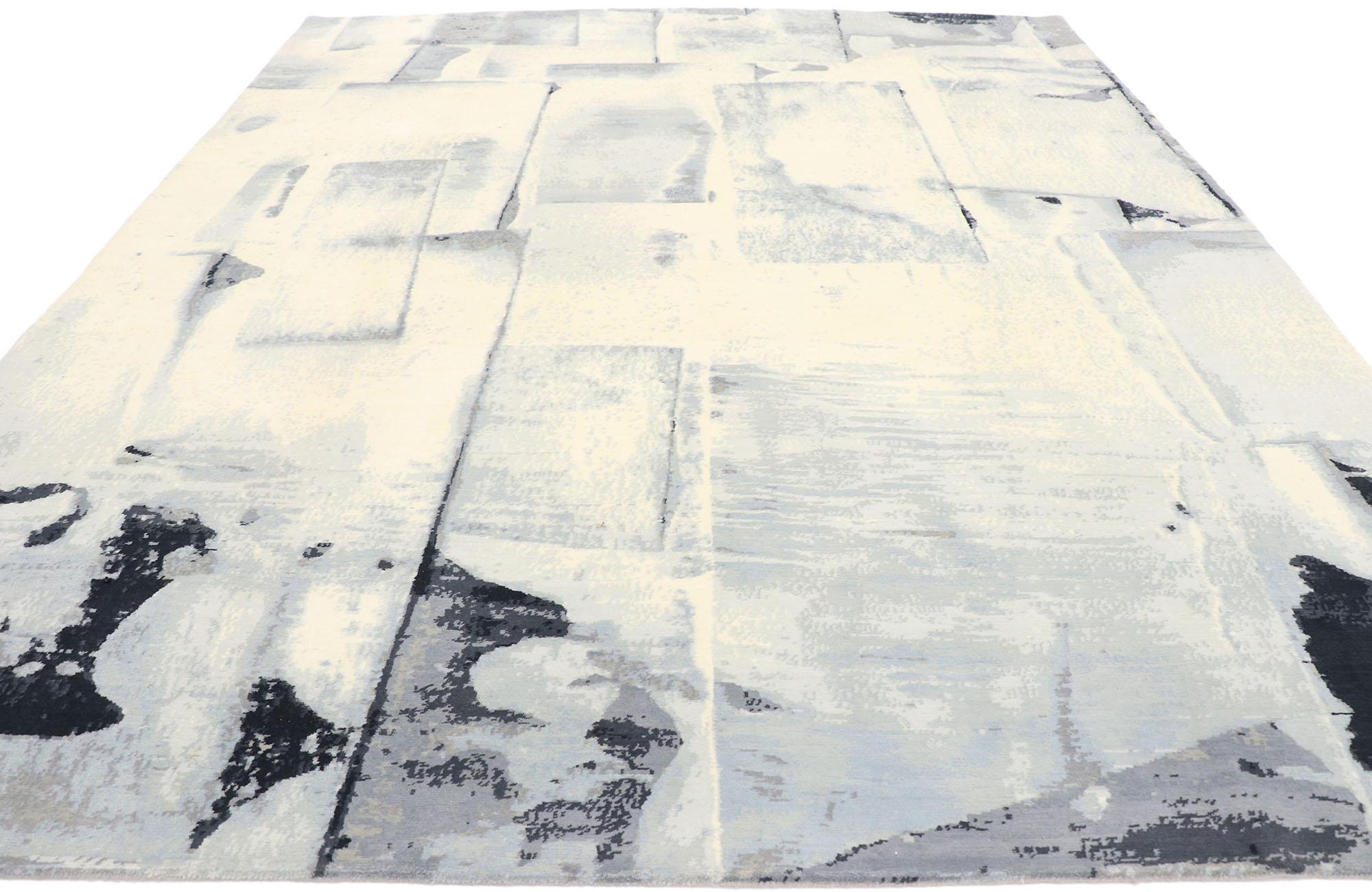 Indian New Monochrome Contemporary Abstract Rug with Modern Expressionist Style For Sale