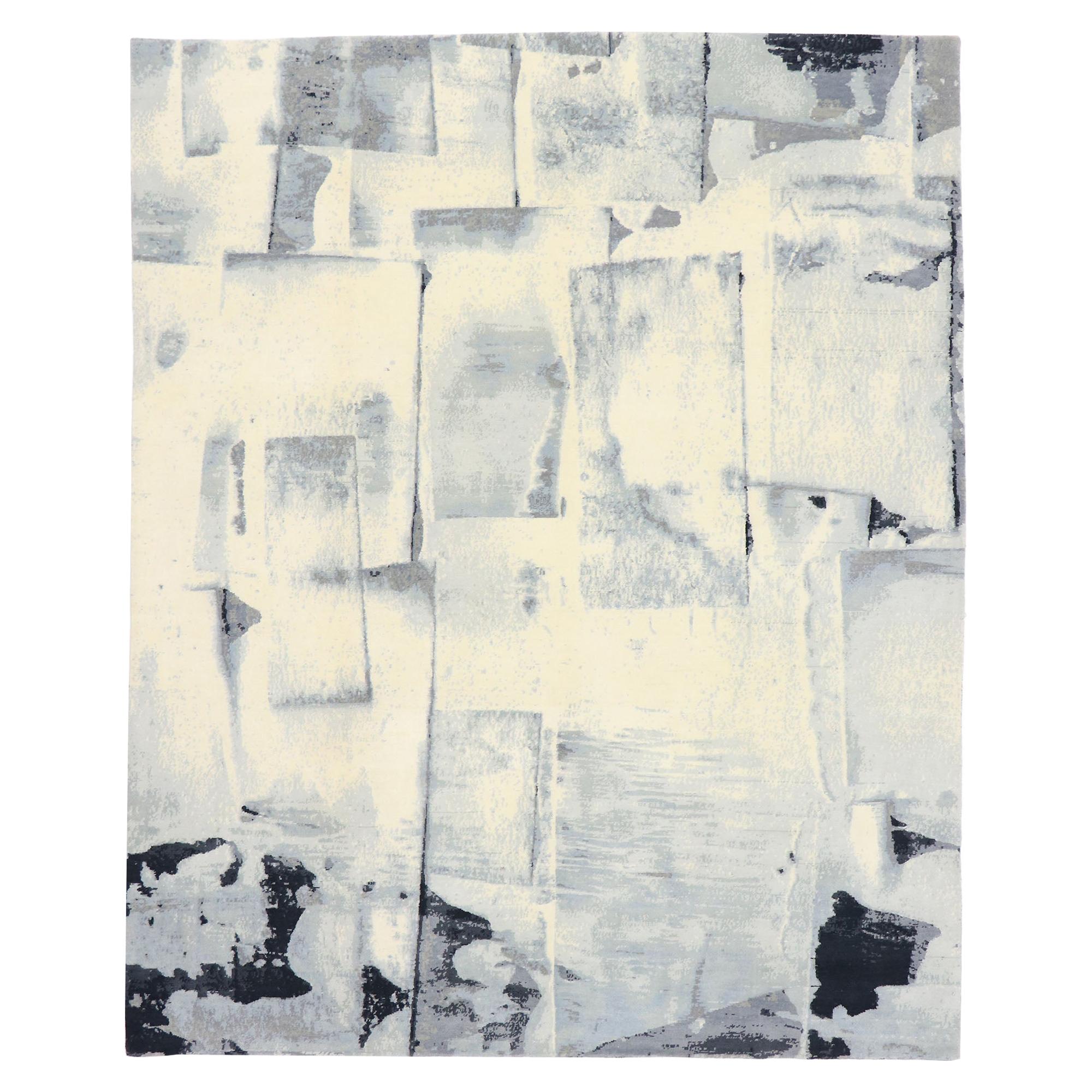 New Monochrome Contemporary Abstract Rug with Modern Expressionist Style