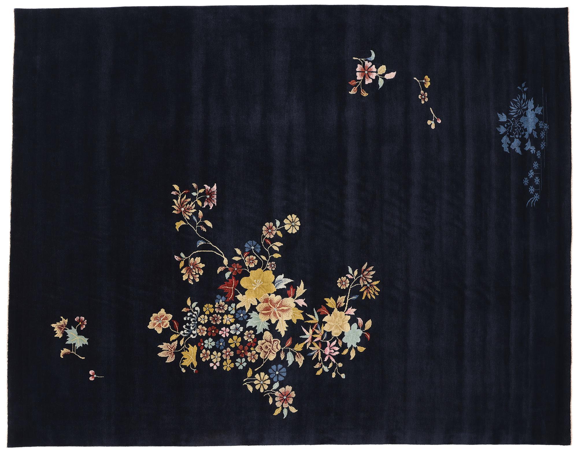 New Contemporary Sapphire Blue Chinese Art Deco Style Rug For Sale 4