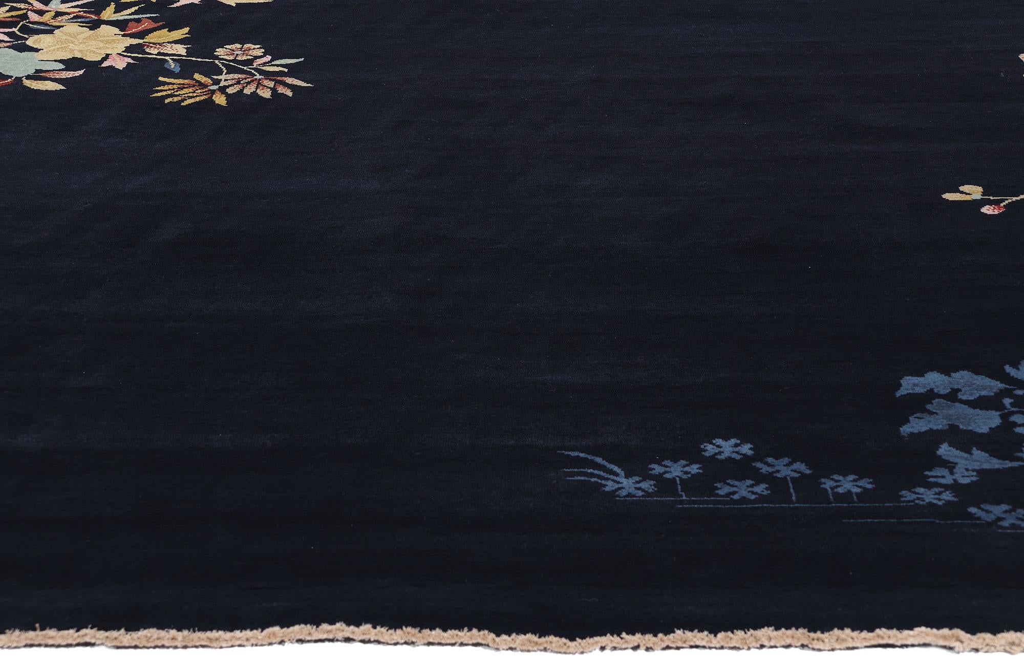Hand-Knotted New Contemporary Sapphire Blue Chinese Art Deco Style Rug For Sale