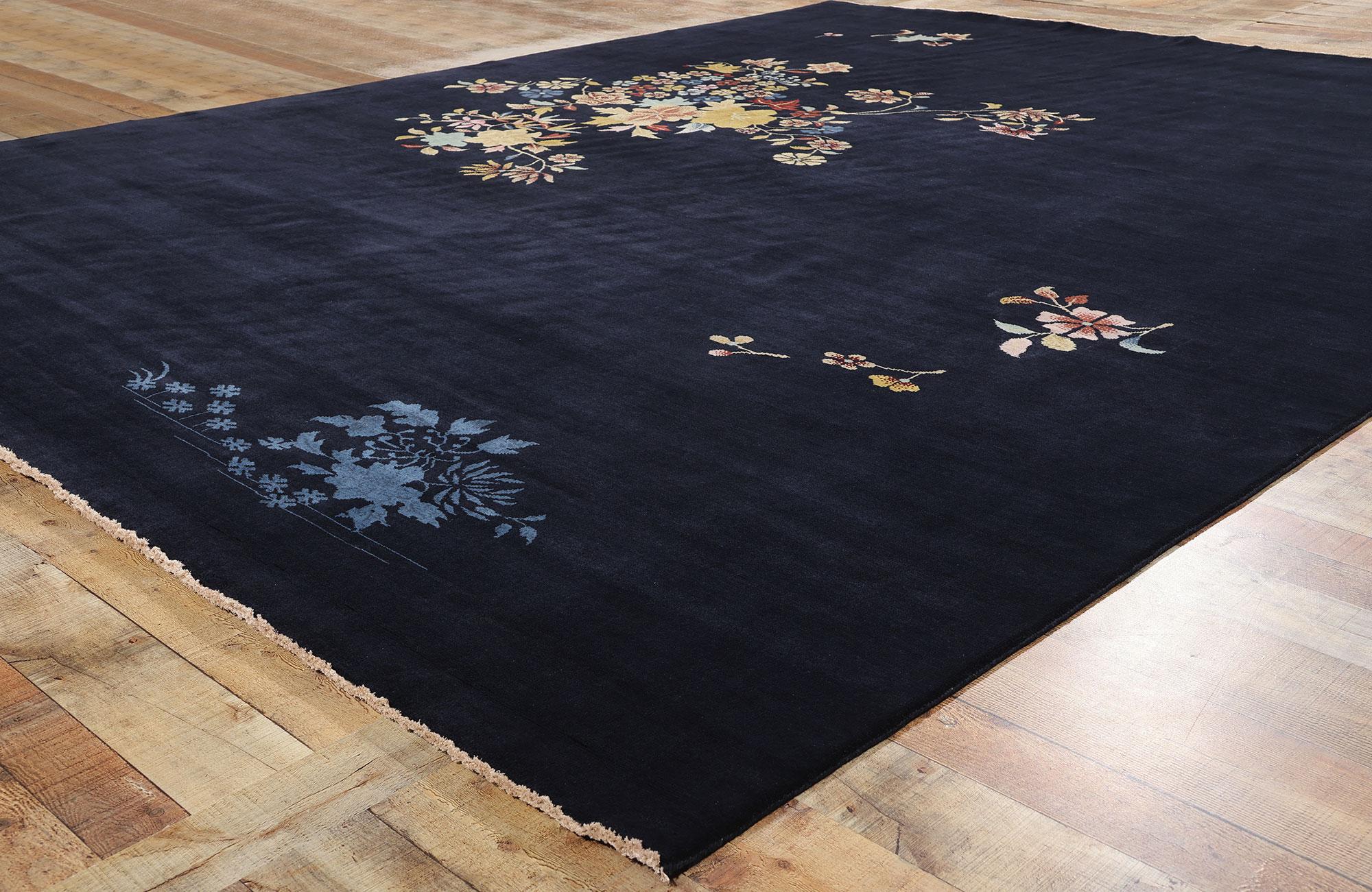 New Contemporary Sapphire Blue Chinese Art Deco Style Rug For Sale 1