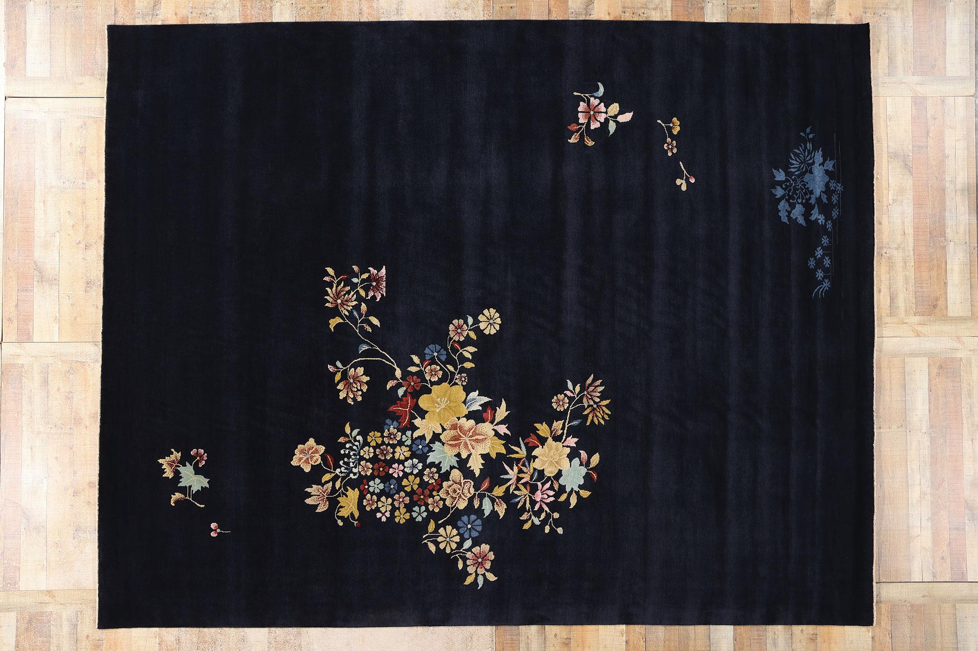 New Contemporary Sapphire Blue Chinese Art Deco Style Rug For Sale 3