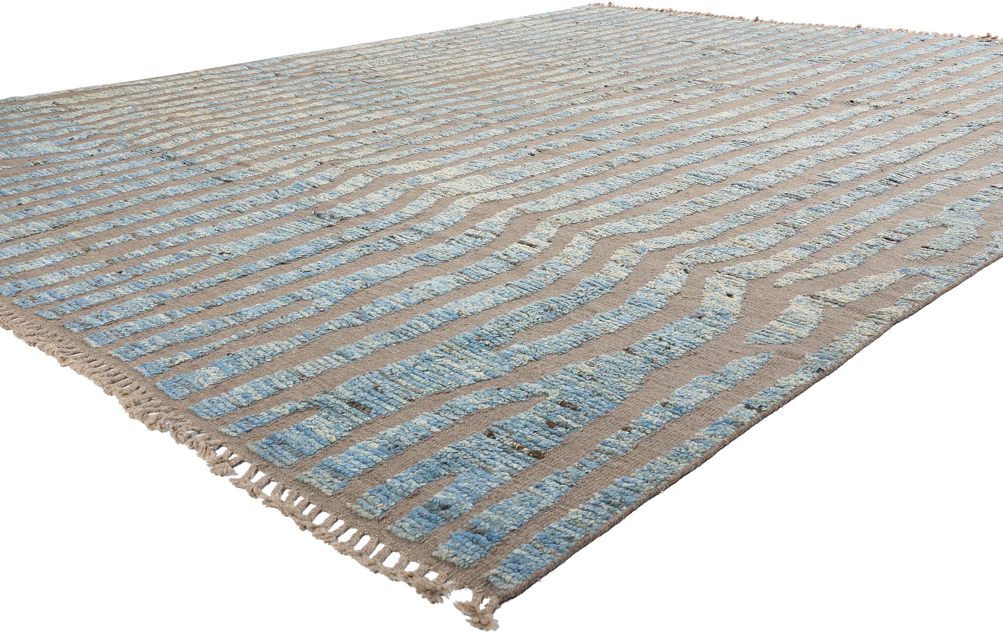 81154 New Modern Sculpted Waves Marokkanischer Teppich, 12'04 x 14'11. Dieser moderne marokkanische Teppich aus handgeknüpfter Wolle in Wellenform strahlt eine unwiderstehliche Anziehungskraft aus, die den Betrachter in seine fesselnde Textur und