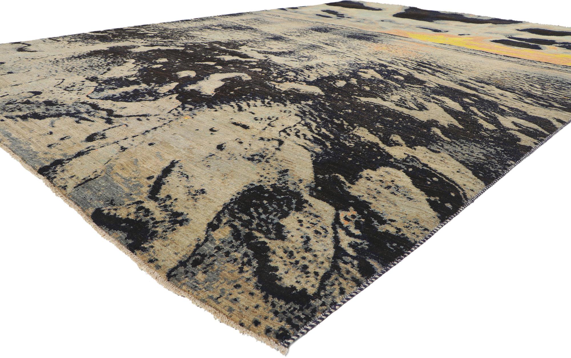 80751 New Contemporary Seascape Pictorial Rug Inspired by Claude Monet, 09'11 x 14'00. Inspired by beach sunsets over the ocean, this hand-knotted wool contemporary area rug is a captivating vision of woven beauty. The seascape pictorial and sultry
