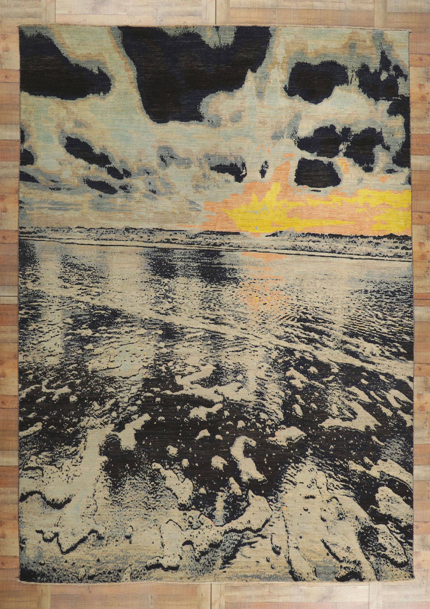 Zeitgenössischer, malerischer Meereslandschafts-Teppich, inspiriert von Claude Monet (Wolle) im Angebot