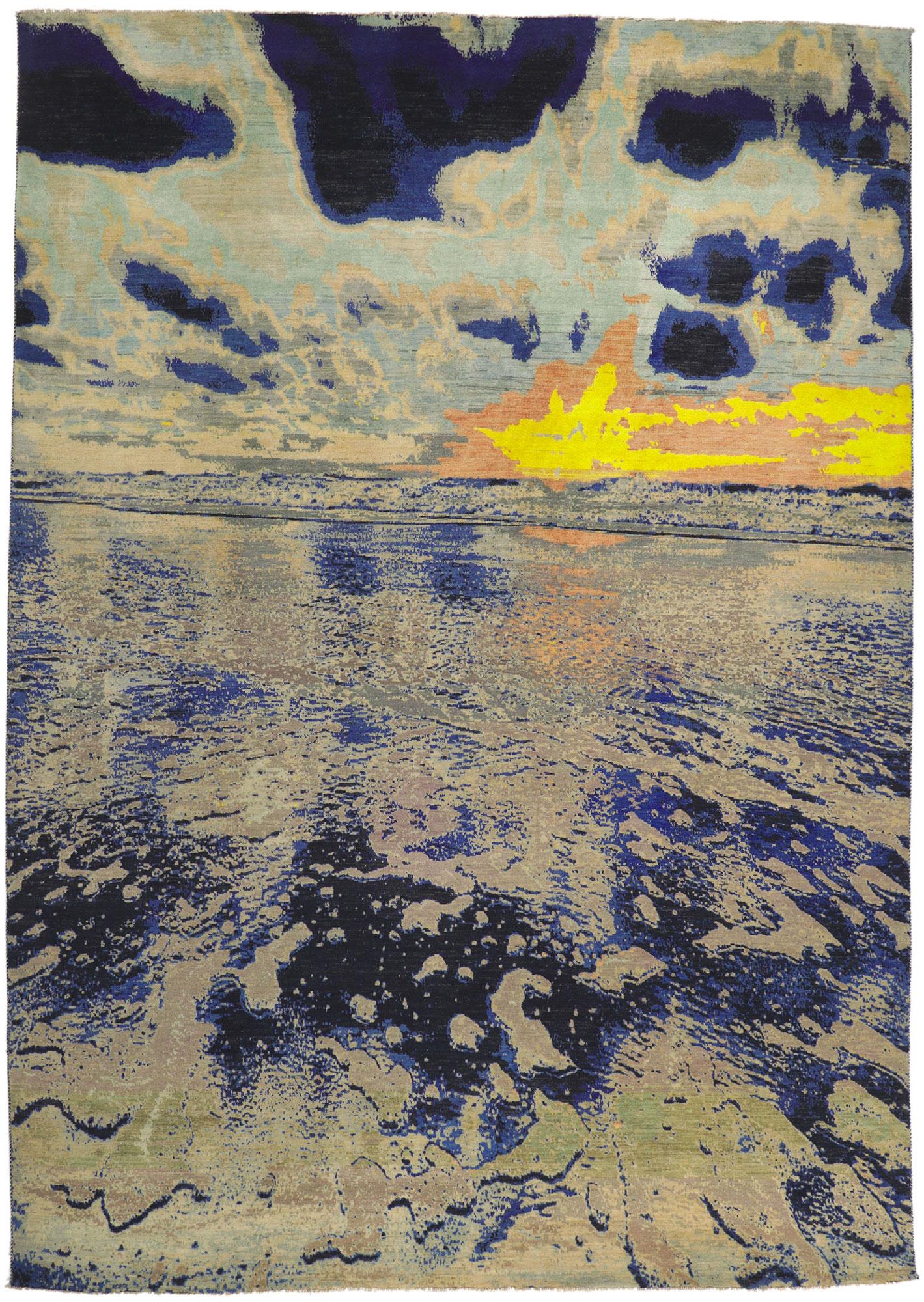 Nouveau tapis pictural contemporain de paysage marin inspiré par Claude Monet en vente 5