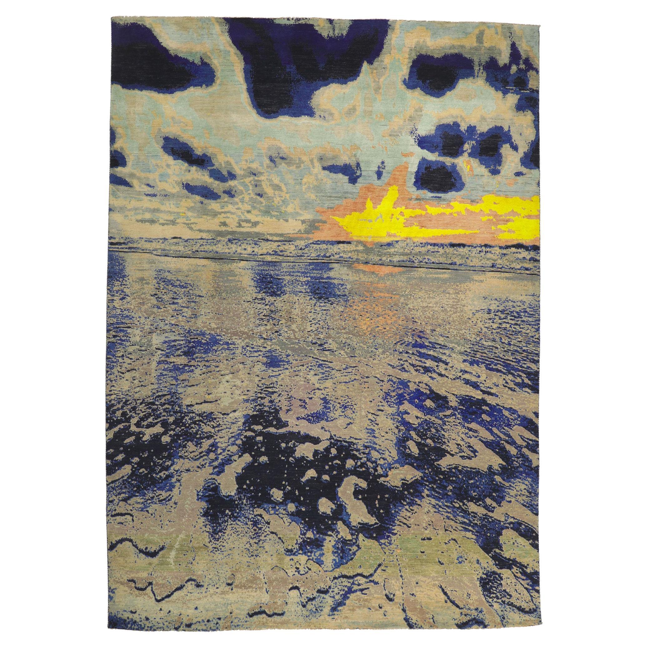 New Contemporary Seascape Pictorial Rug Inspired by Claude Monet