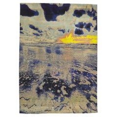 Nouveau tapis pictural contemporain de paysage marin inspiré par Claude Monet