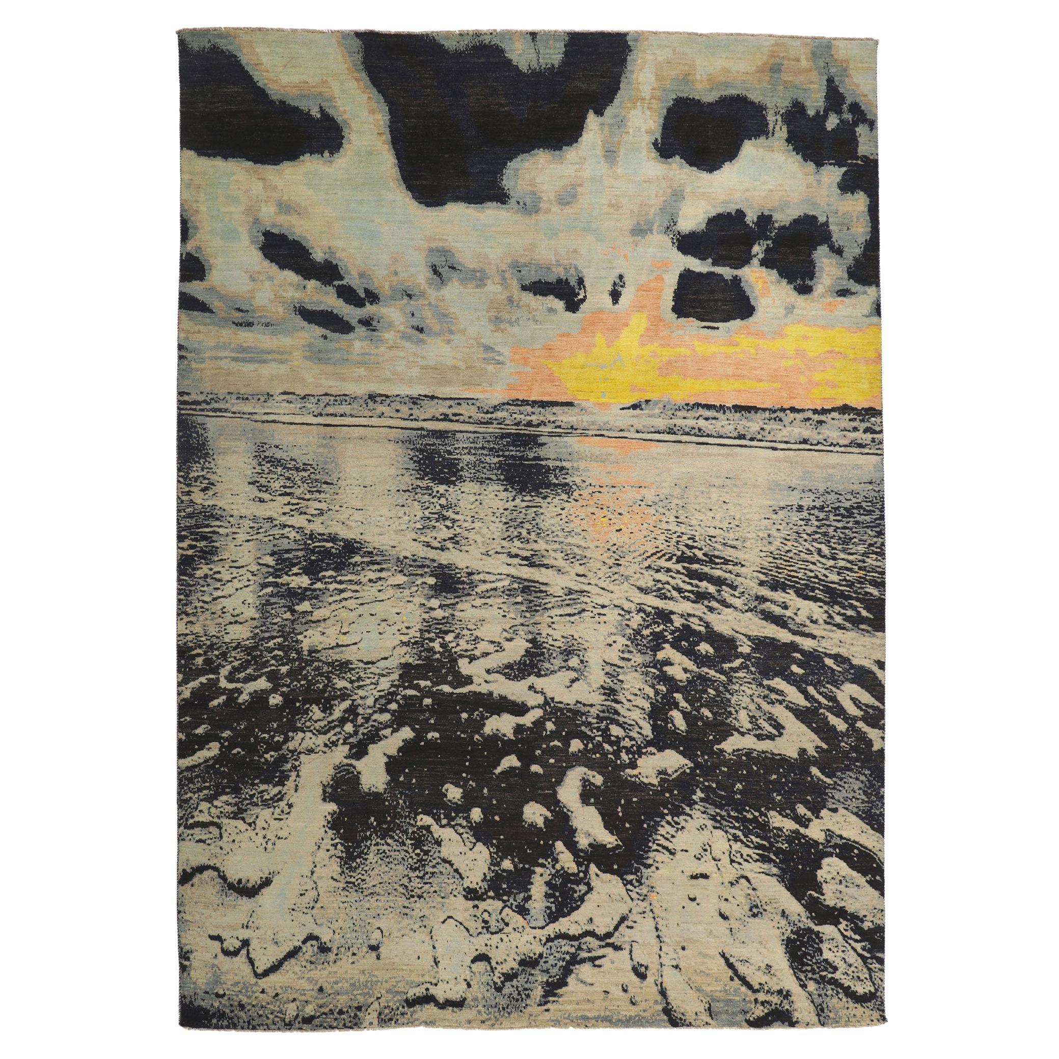 Zeitgenössischer, malerischer Meereslandschafts-Teppich, inspiriert von Claude Monet im Angebot
