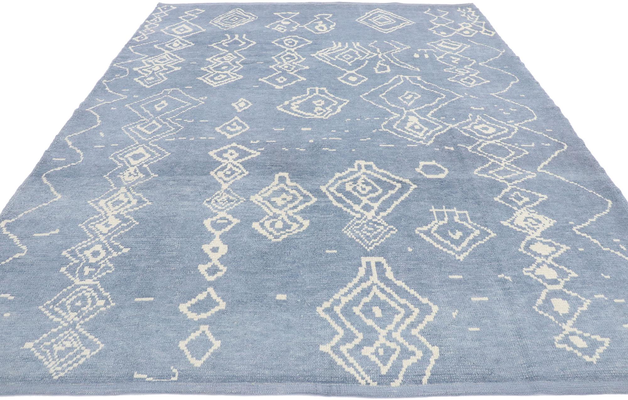 Nueva Alfombra Contemporánea Estilo Marroquí Azul Cielo con Diseño Tribal Moderno Turco en venta