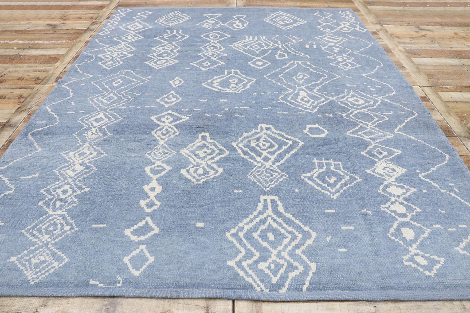 Nueva Alfombra Contemporánea Estilo Marroquí Azul Cielo con Diseño Tribal Moderno Lana en venta