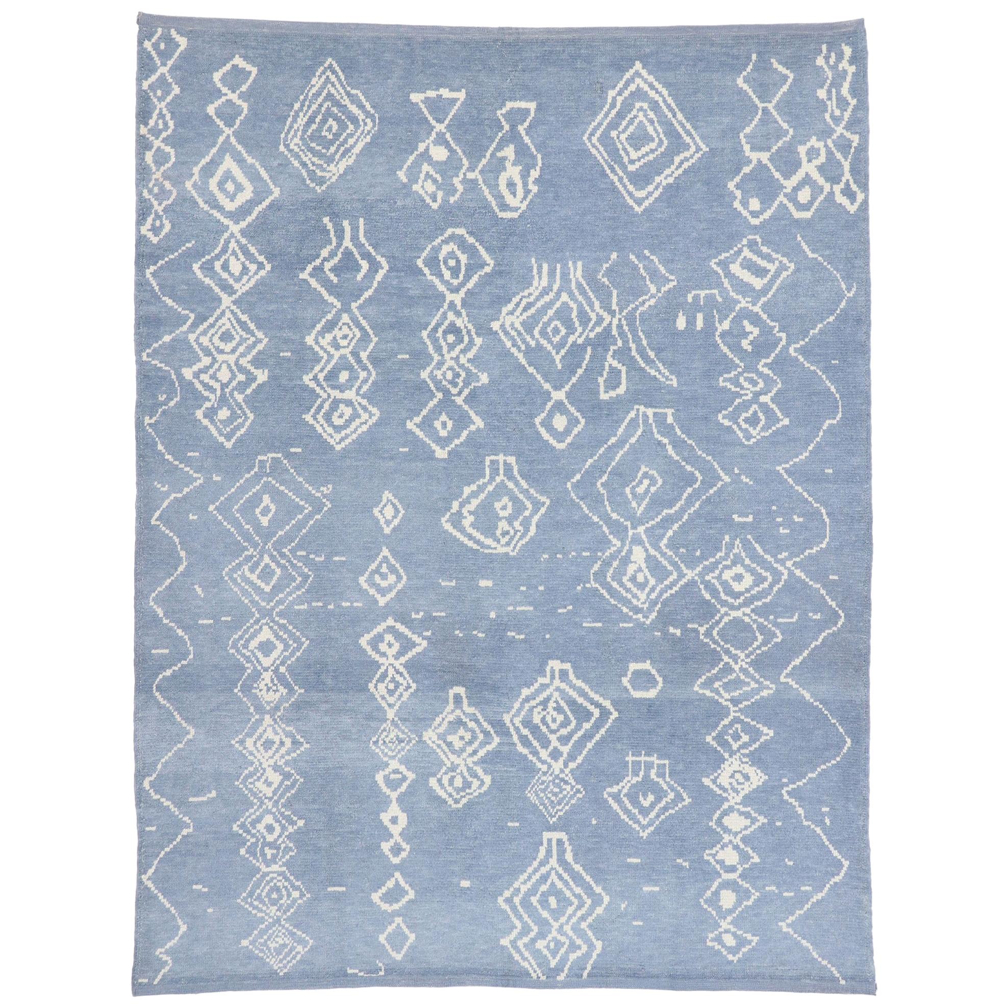 New Contemporary Sky Blue Moroccan Style Rug with Modern Tribal Design
