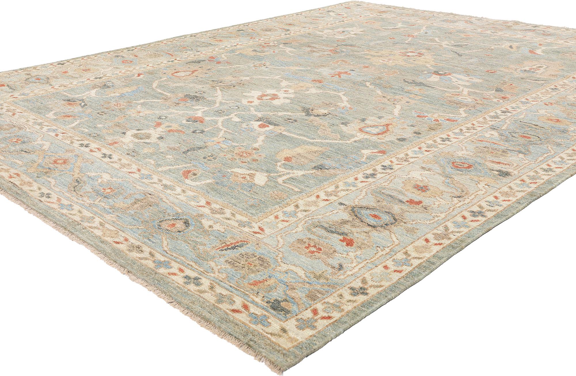 78893 New Modern Blue Persian Sultanabad Rug, 08'00 x 10'04. Dieser exquisite, handgeknüpfte Teppich aus moderner persischer Sultanabad-Wolle strahlt zeitlose Eleganz und raffinierten Charme aus und ist damit ein Schmuckstück für jeden Raum. Die