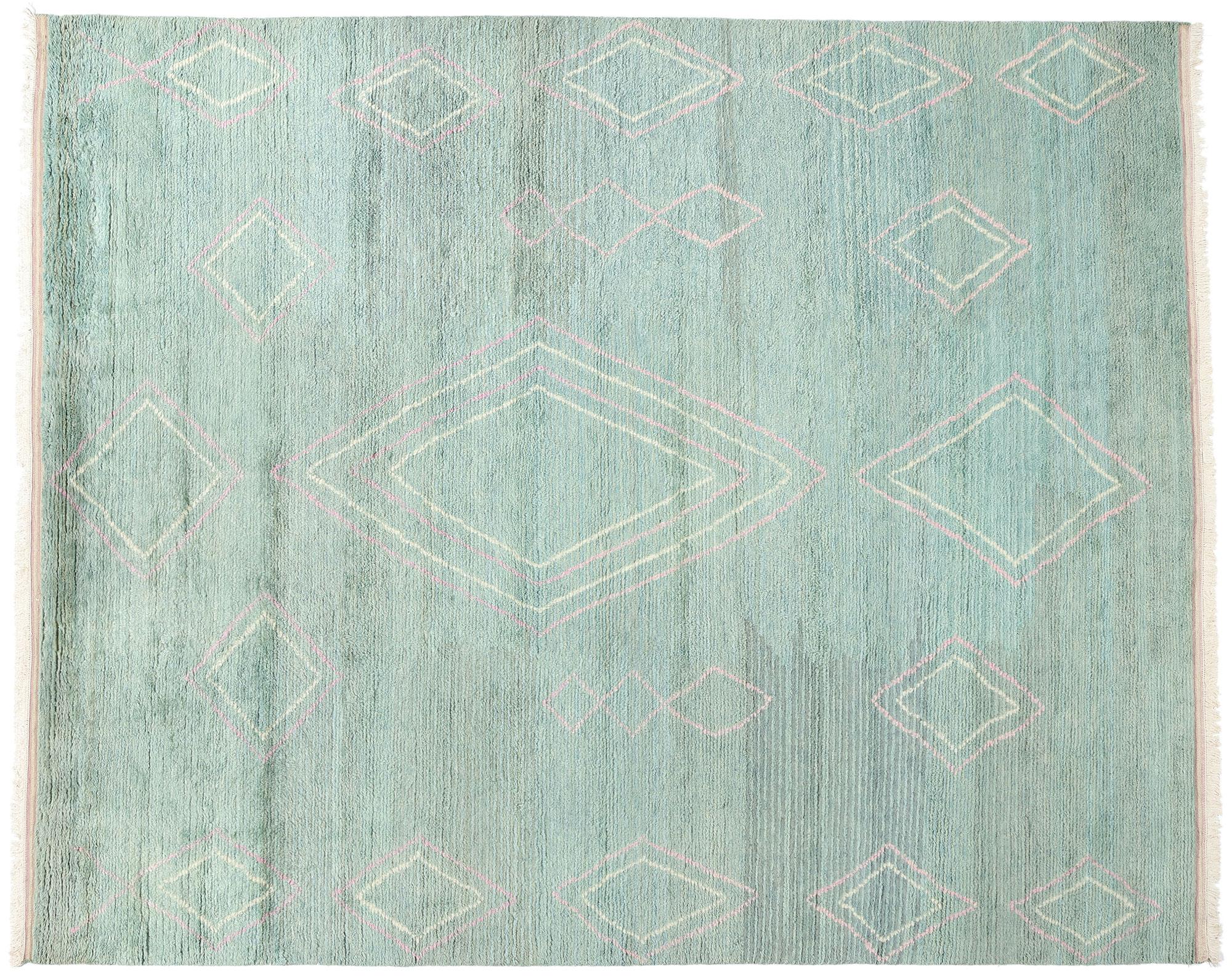 New Contemporary Soft Teal Moroccan Rug, Tribal Enchantment Meets Boho Chic im Angebot 2