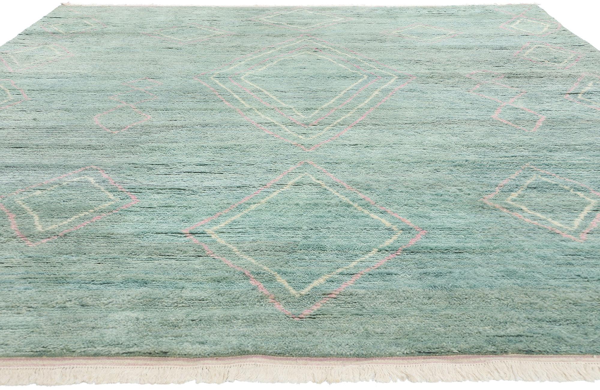 New Contemporary Soft Teal Moroccan Rug, Tribal Enchantment Meets Boho Chic (Böhmisch) im Angebot