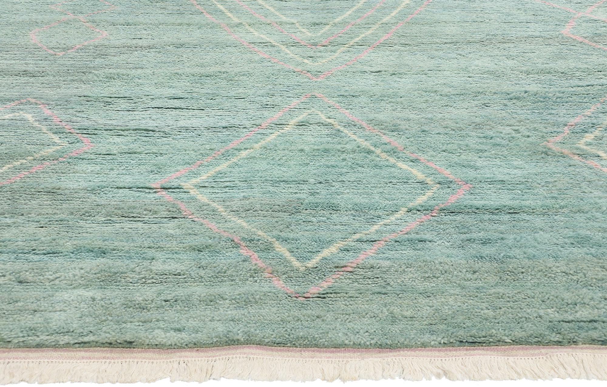 New Contemporary Soft Teal Moroccan Rug, Tribal Enchantment Meets Boho Chic (Indisch) im Angebot