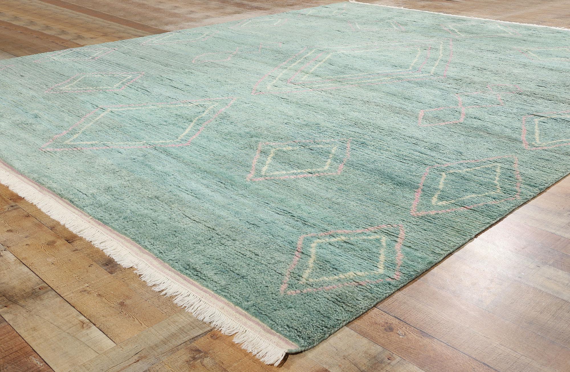 New Contemporary Soft Teal Moroccan Rug, Tribal Enchantment Meets Boho Chic (21. Jahrhundert und zeitgenössisch) im Angebot
