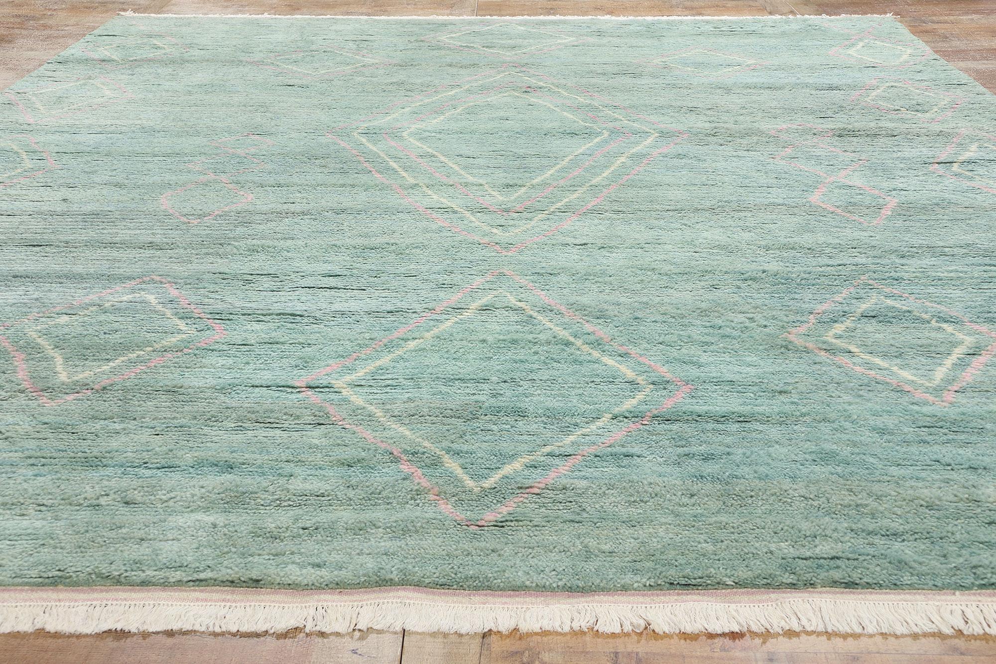 New Contemporary Soft Teal Moroccan Rug, Tribal Enchantment Meets Boho Chic (Wolle) im Angebot