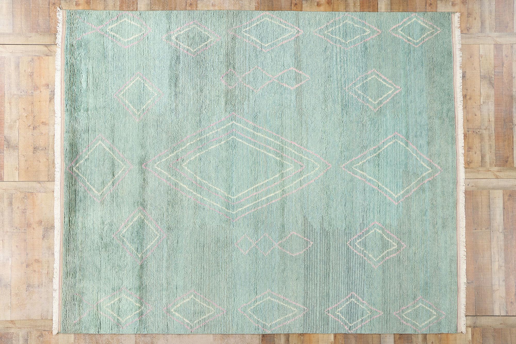 New Contemporary Soft Teal Moroccan Rug, Tribal Enchantment Meets Boho Chic im Angebot 1