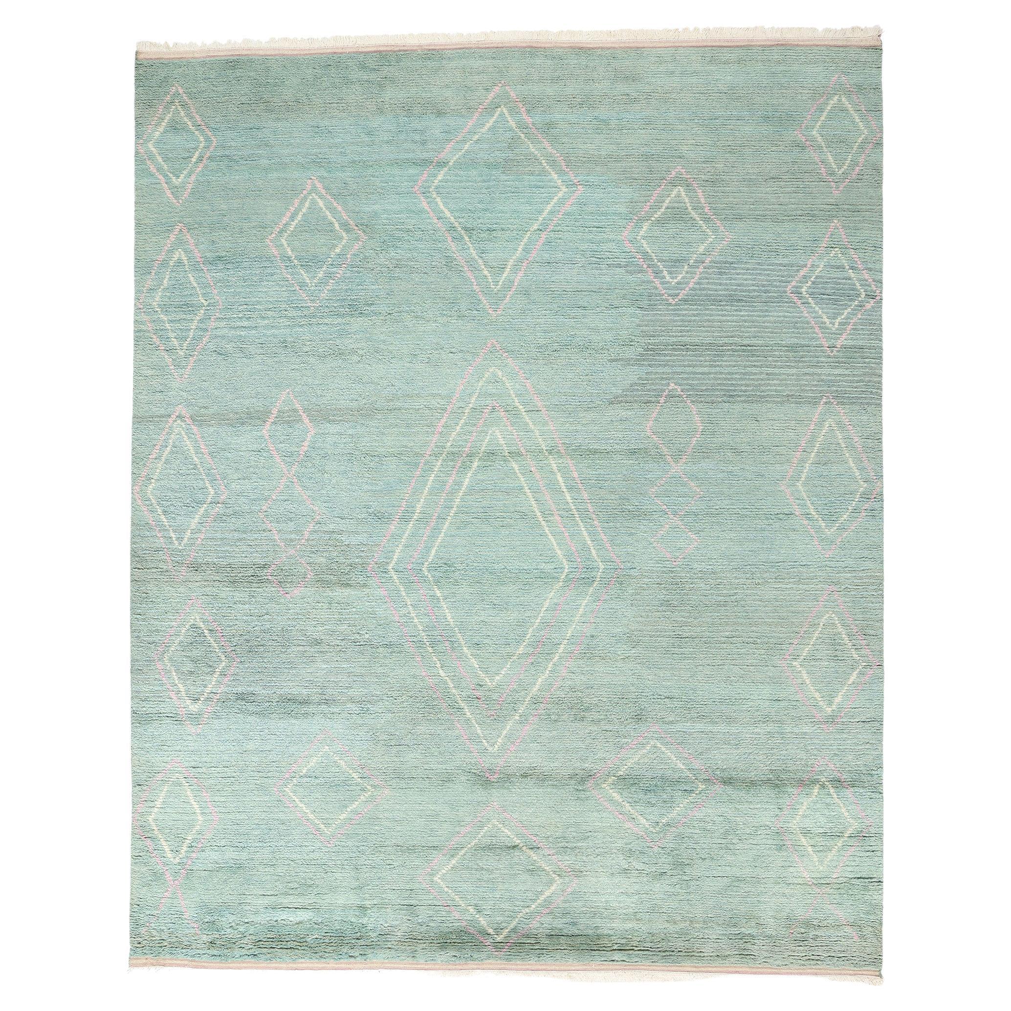 New Contemporary Soft Teal Moroccan Rug, Tribal Enchantment Meets Boho Chic