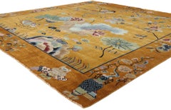 New Contemporary Square Gold Chinese Art Deco Rug