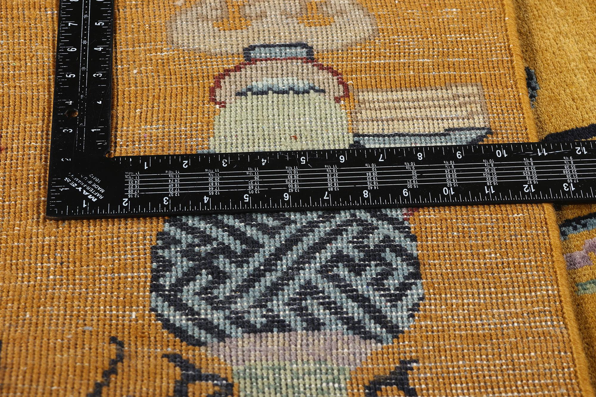 New Contemporary Square Gold Chinese Art Deco Rug In New Condition In Dallas, TX