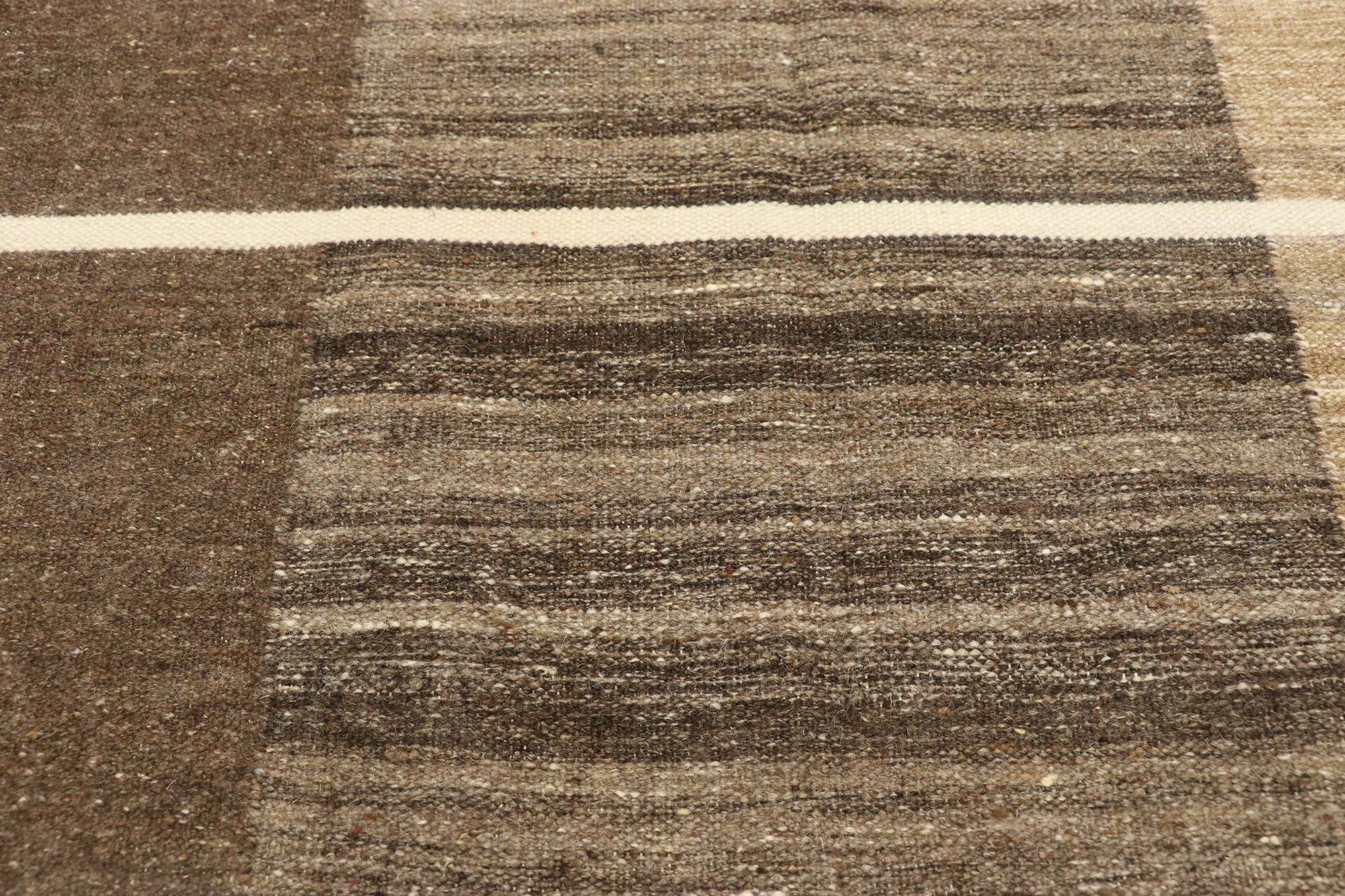 New Contemporary Striped Kilim Rug with Modern Style, Brown Flat-Weave Rug In New Condition In Dallas, TX