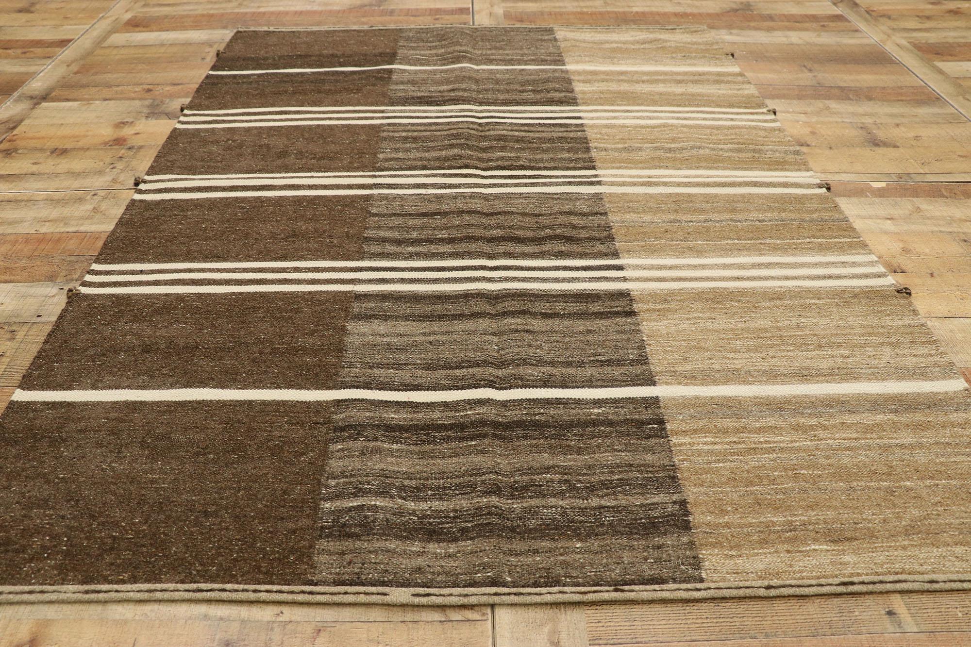 New Contemporary Striped Kilim Rug with Modern Style, Brown Flat-Weave Rug 1