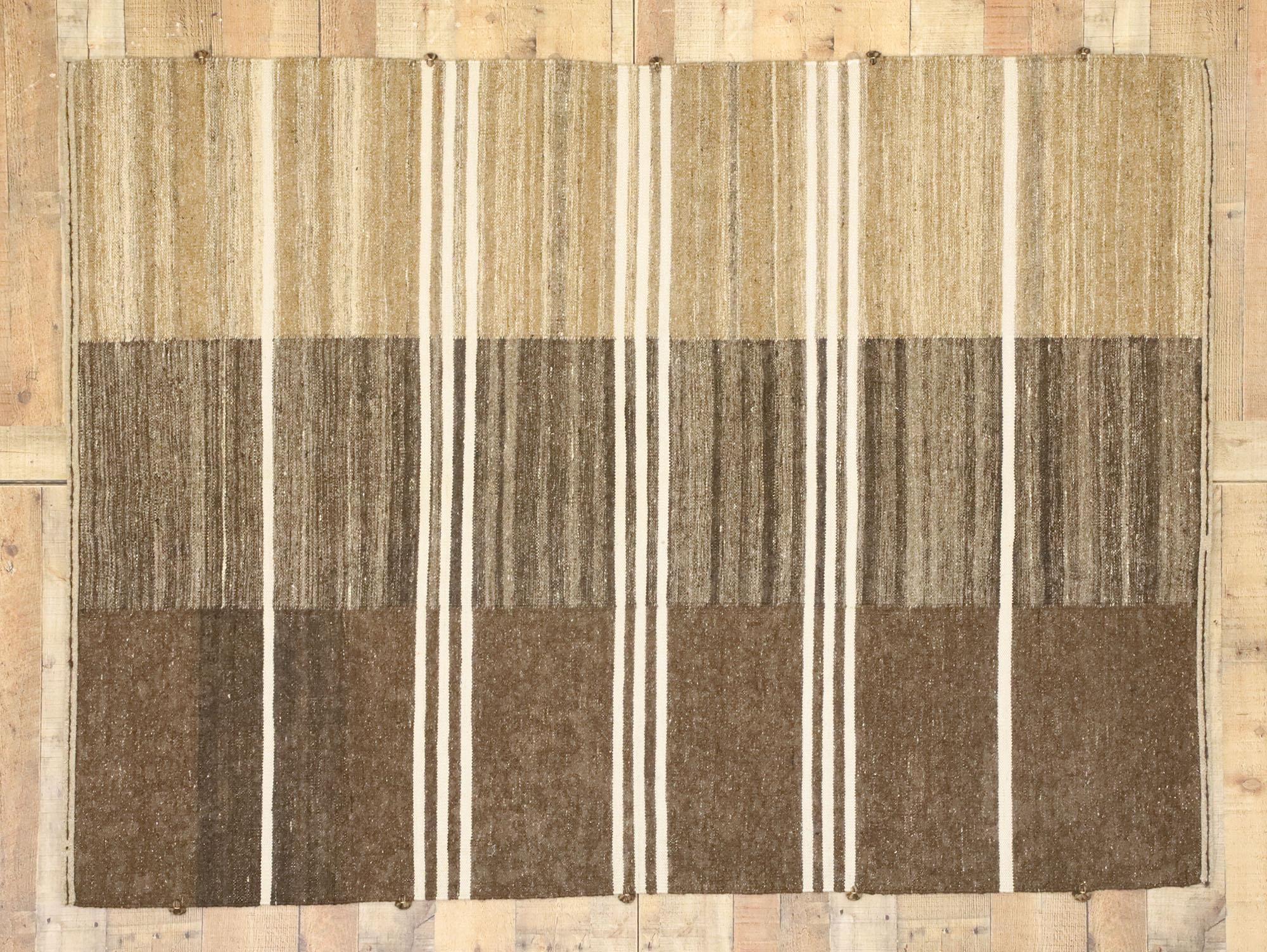 New Contemporary Striped Kilim Rug with Modern Style, Brown Flat-Weave Rug 2