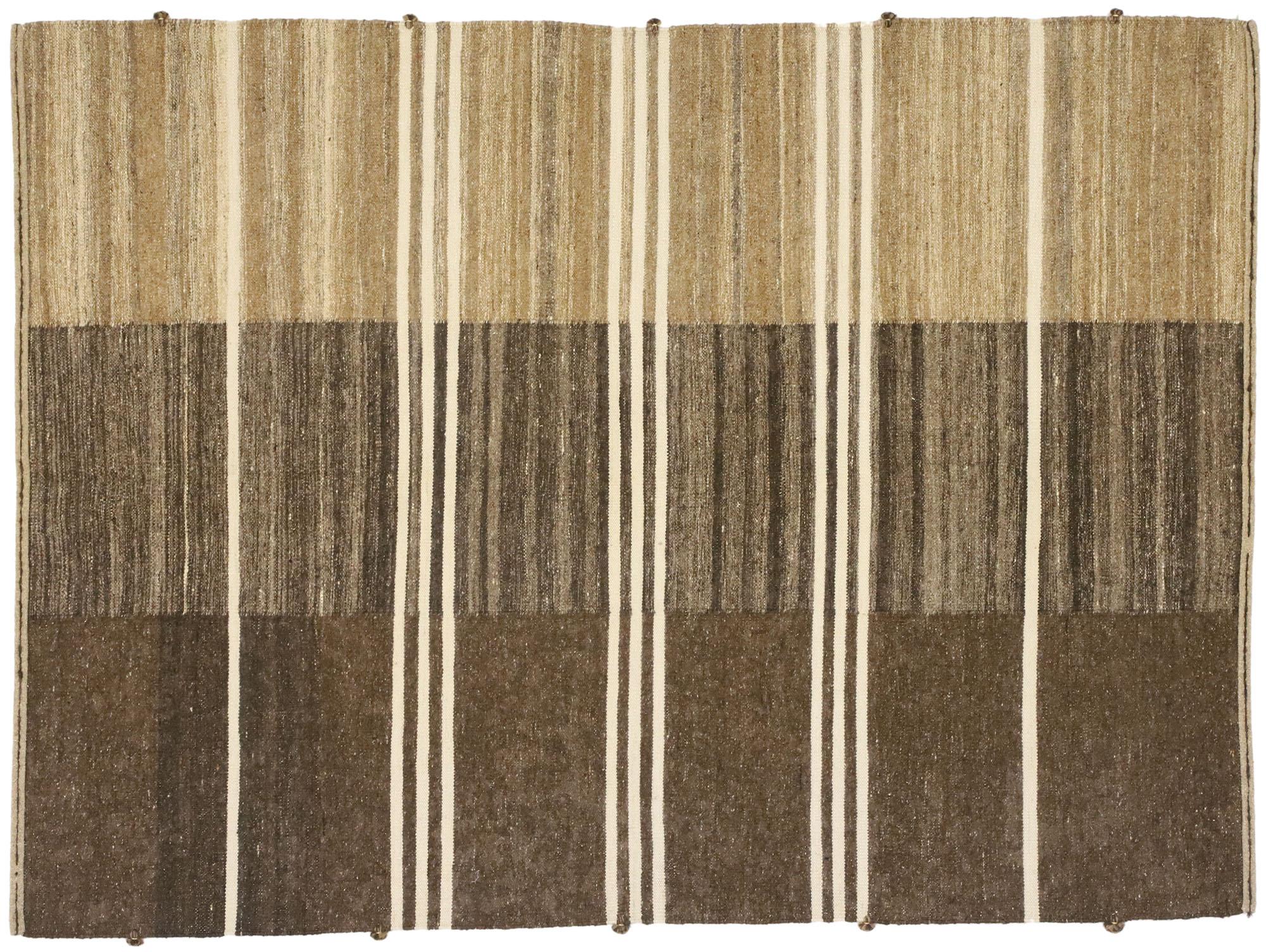 New Contemporary Striped Kilim Rug with Modern Style, Brown Flat-Weave Rug 3