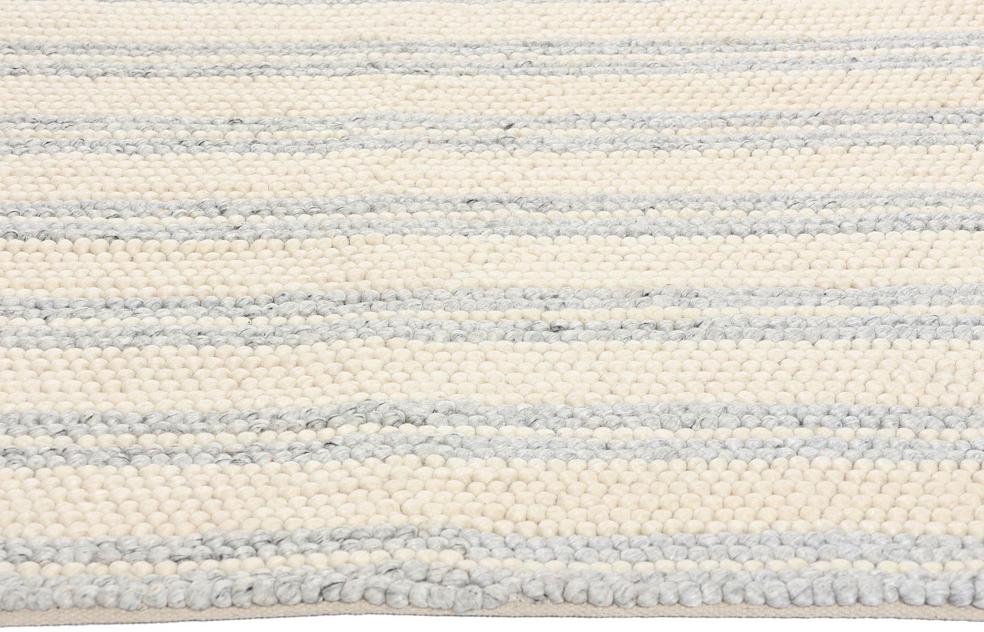 Indian New Contemporary Striped Textured Rug For Sale