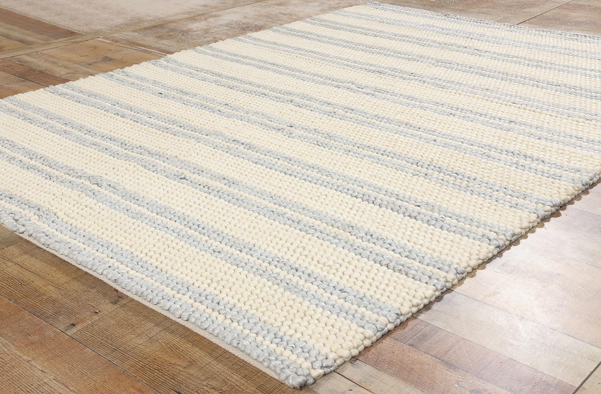 Wool New Contemporary Striped Textured Rug For Sale