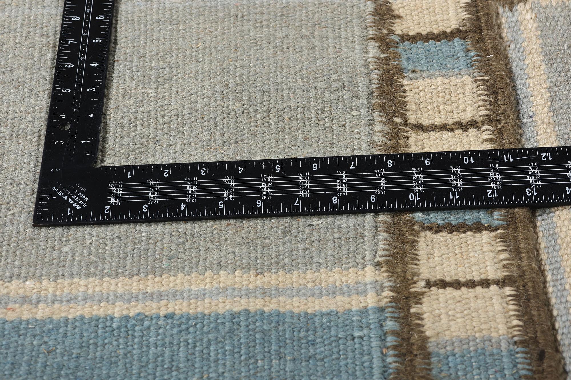 Wool New Contemporary Scandinavian Swedish Röllakan with Checkerboard Grid Design For Sale