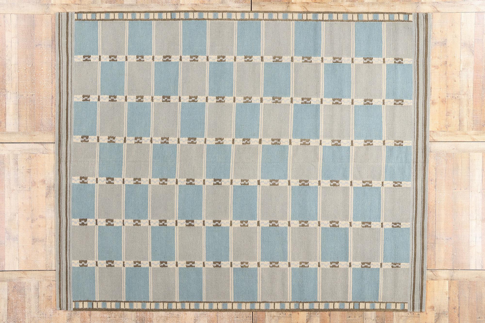 New Contemporary Scandinavian Swedish Röllakan with Checkerboard Grid Design For Sale 3