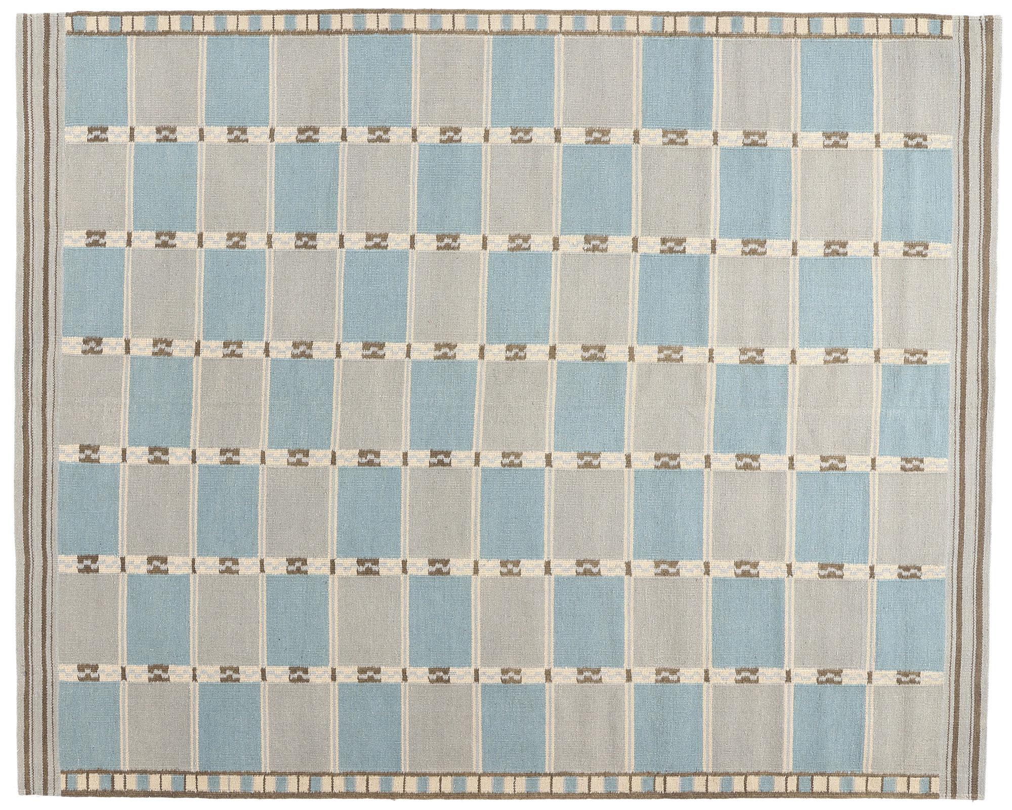 New Contemporary Scandinavian Swedish Röllakan with Checkerboard Grid Design For Sale 4