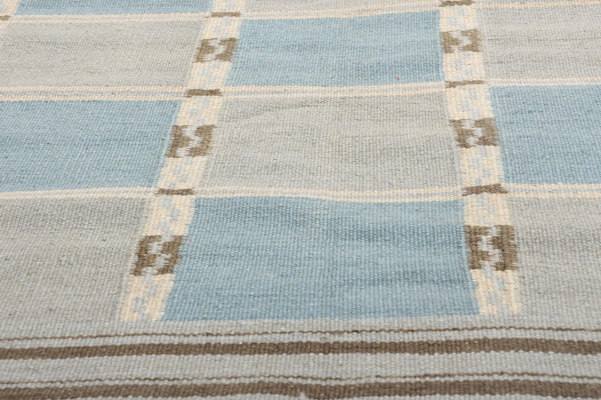 Hand-Woven New Contemporary Scandinavian Swedish Röllakan with Checkerboard Grid Design For Sale