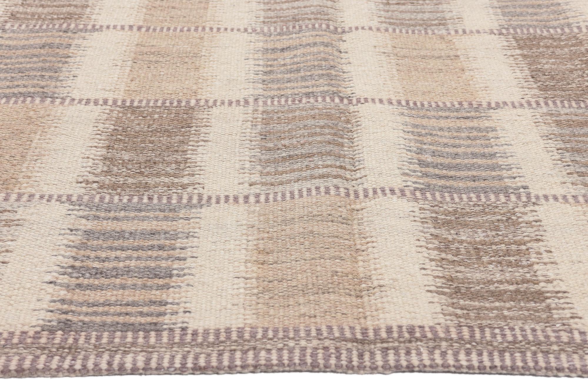 Wool Earth-Tone Swedish Inspired Kilim Rug, Scandinavian Modern Style Meets Shibui For Sale