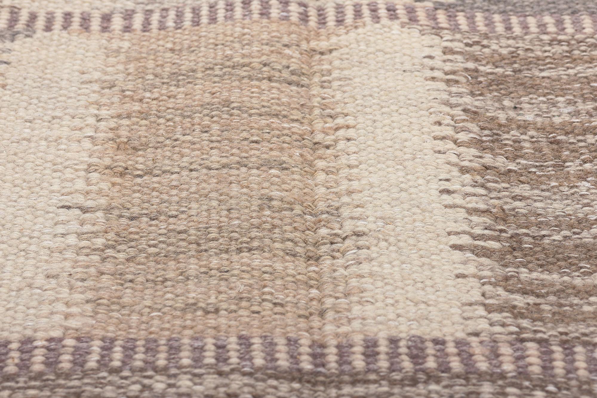 Hand-Woven Earth-Tone Swedish Inspired Kilim Rug, Scandinavian Modern Style Meets Shibui For Sale