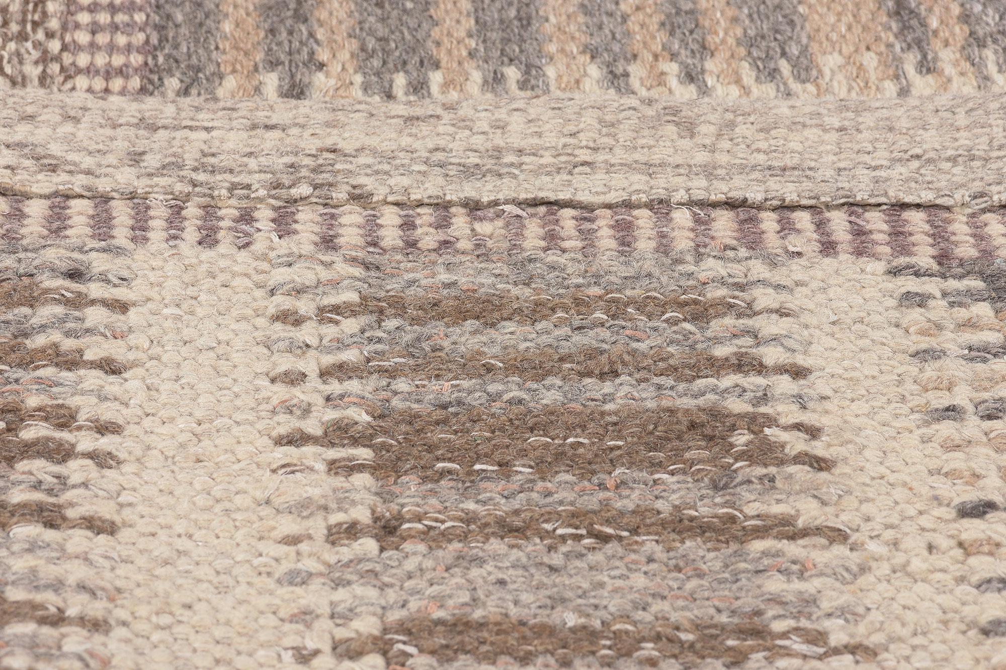 Earth-Tone Swedish Inspired Kilim Rug, Scandinavian Modern Style Meets Shibui In New Condition For Sale In Dallas, TX