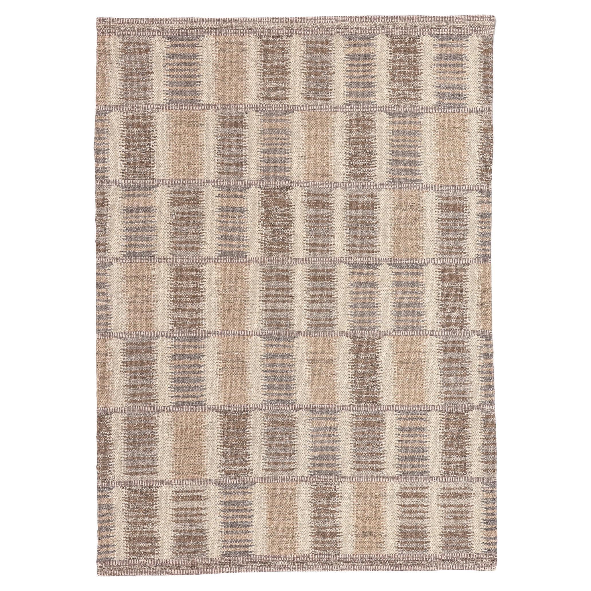 Earth-Tone Swedish Inspired Kilim Rug, Scandinavian Modern Style Meets Shibui For Sale