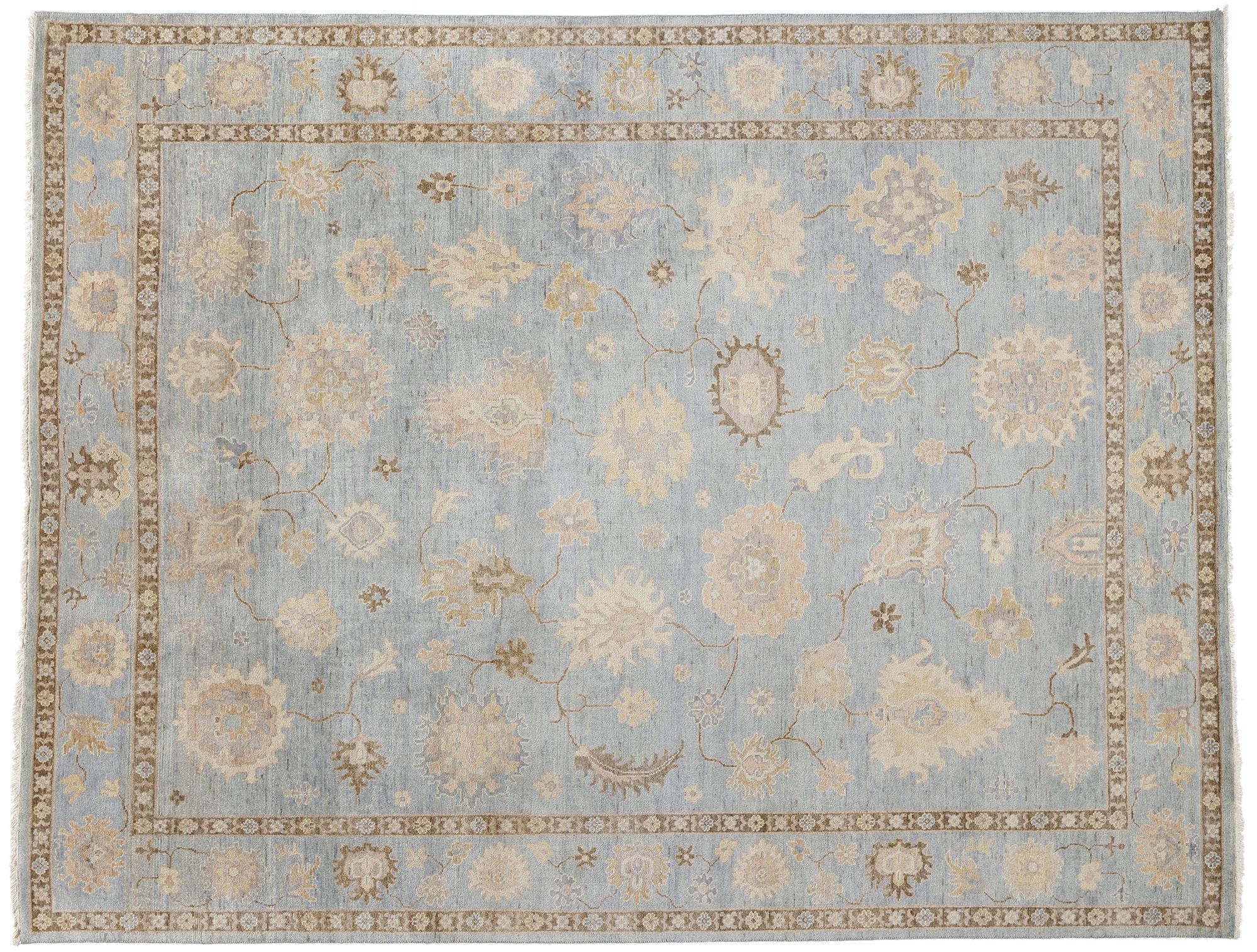 New Contemporary Taupe & Blue Oushak Rug, 09'03 x 11'10 For Sale 4