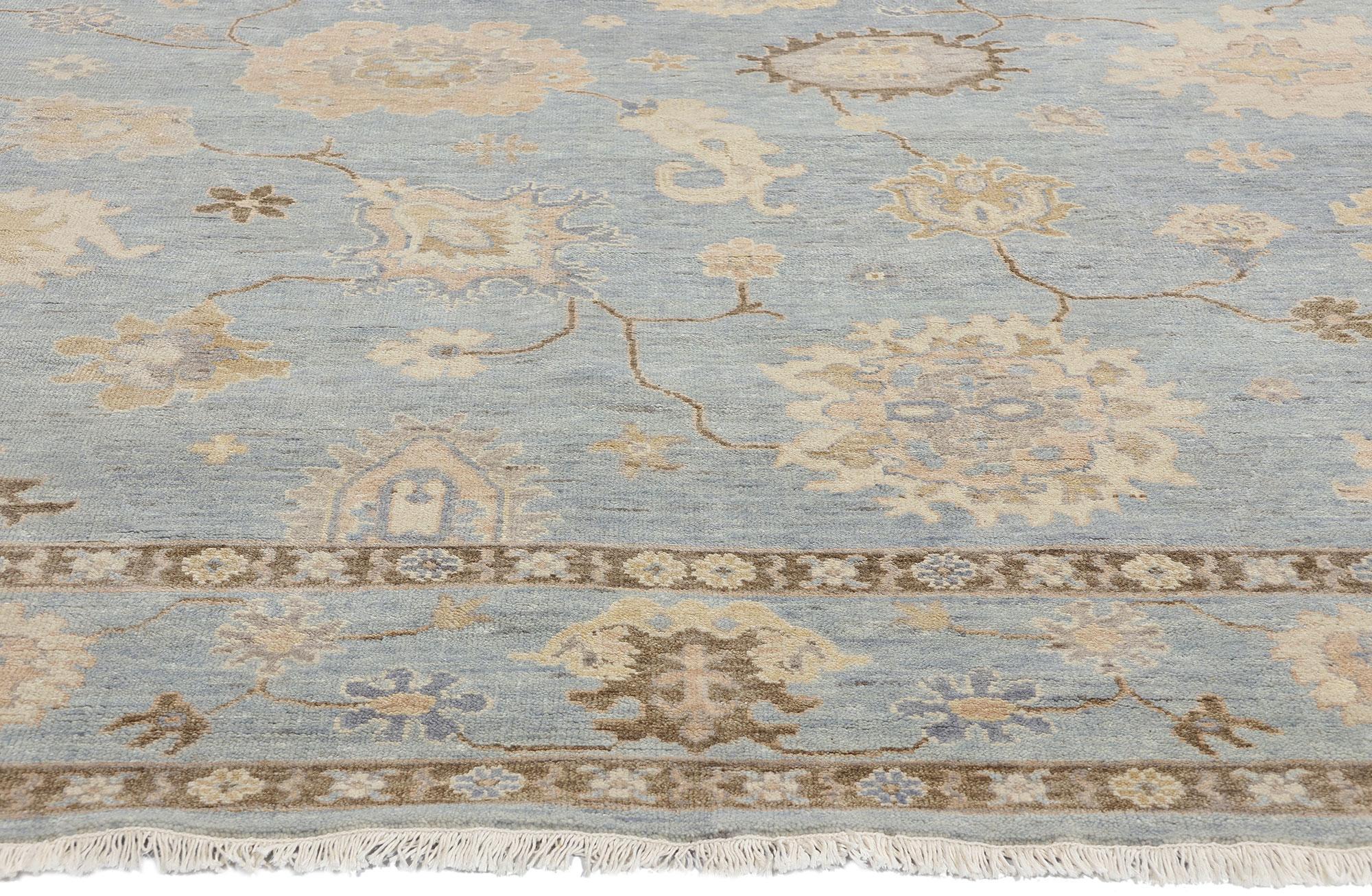 Hand-Knotted New Contemporary Taupe & Blue Oushak Rug, 09'03 x 11'10 For Sale